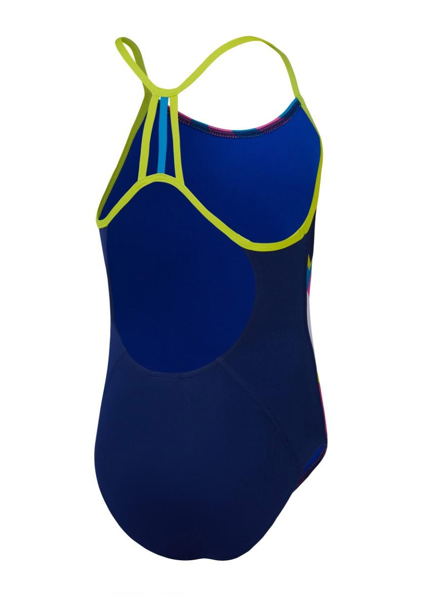  Speedo Girls Placement Lane Electrify Swimsuit - Blue / Pink / Lime