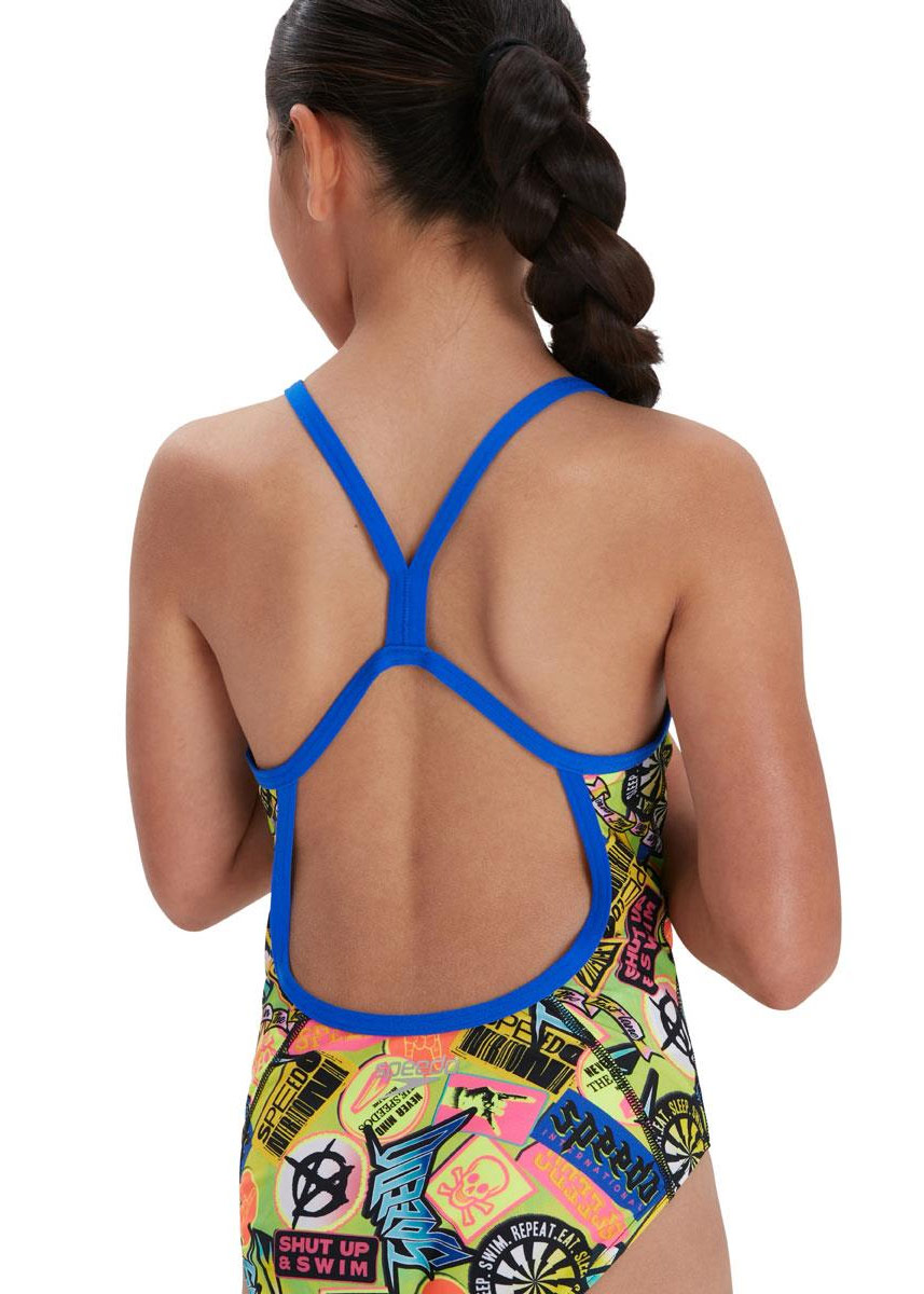  Speedo Girl's Comic Chaos Allover Vback Swimsuit -