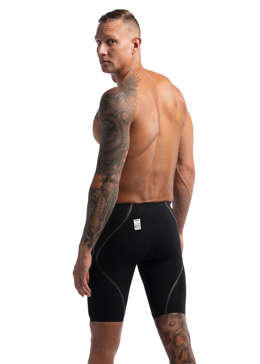 Speedo swimmer wearing Speedo Fastskin LZR Pure Intent 2.0 High Waisted Jammer - Black / Iridescent - Front view