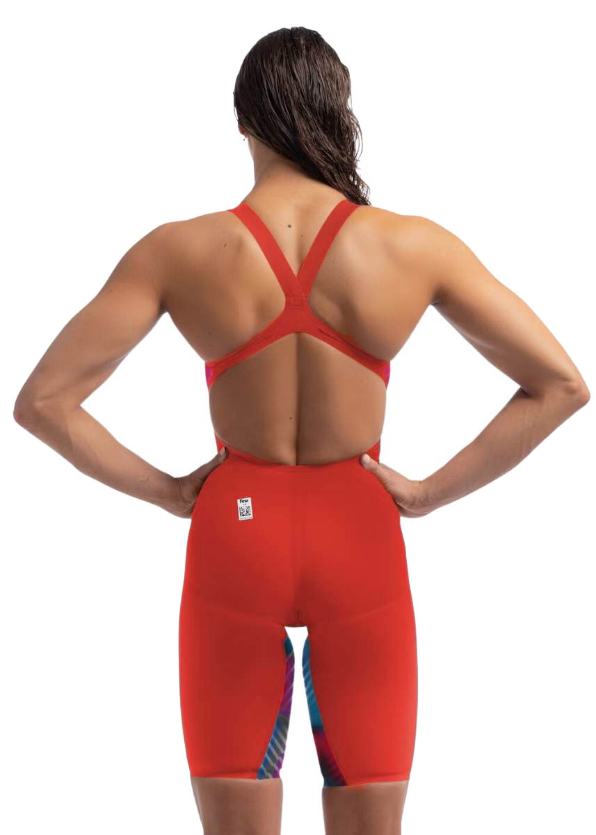 Speedo Fastskin LZR Pure Valor 2.0 Openback Kneeskin - Flame Red / Picton Blue 
