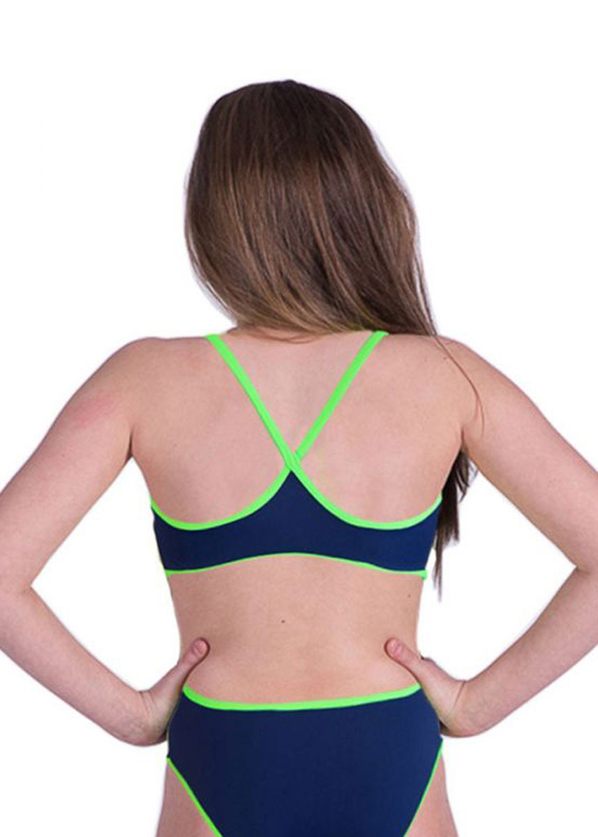 Akron Girls Babele Bicolour Swimsuit - Fluro Green / Navy
