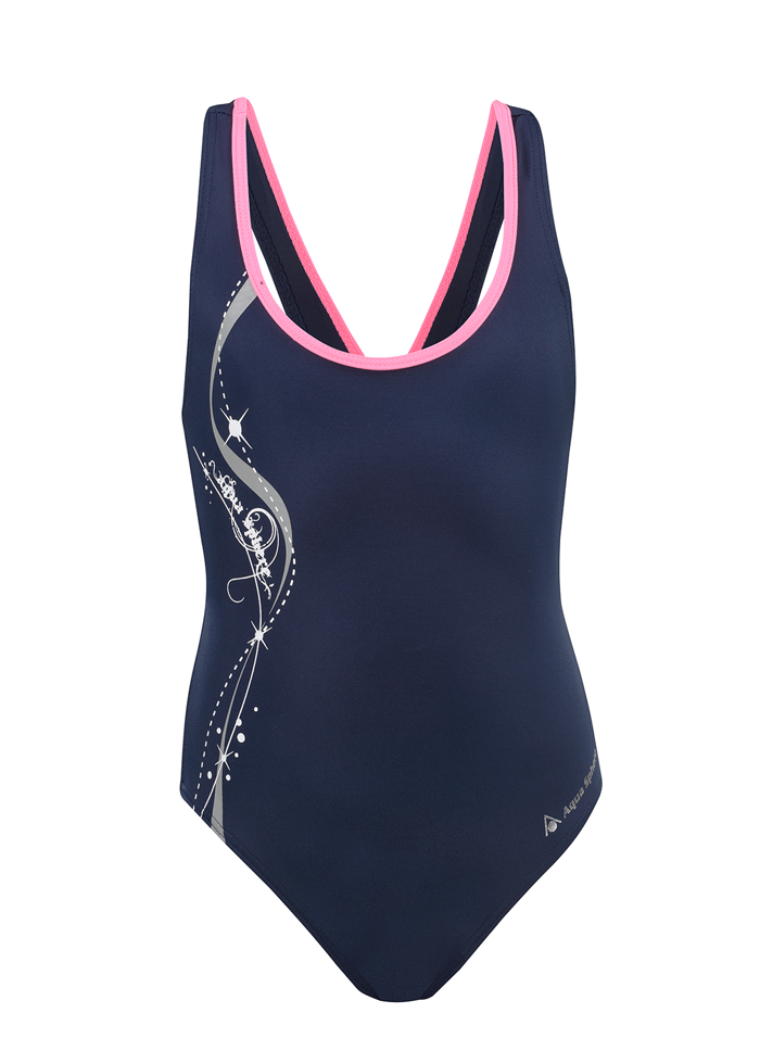 Aqua Sphere Bliss Girls Swimsuit Front - Navy / Grey