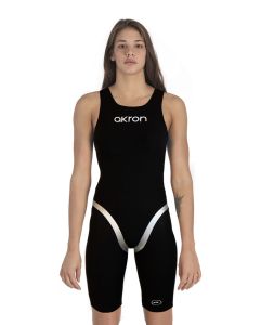 Front view of lady wearing Akron Womens Ultraskin Limited Edition Openback Kneesuit - Black