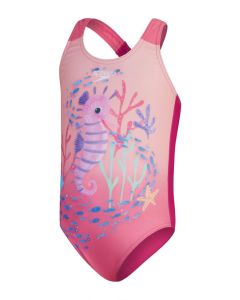 Speedo Girls Digital Printed Swimsuit - Pink / Coral