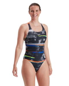 Speedo Placement Digital Powerback Swimsuit - Black/ Salso/ White/ Blue