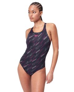 Speedo HyperBoom Allover Medalist Swimsuit - Black / Pink