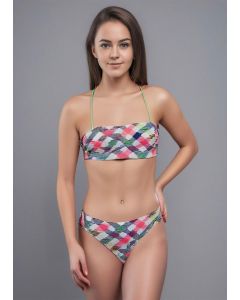 Arena Checks Bandeau Bikini White/Multi-coloured
