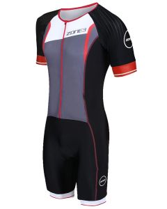 Zone3 Men's Lava Long Distance Full Zip Short Sleeve Tri suit - Black / White / Red