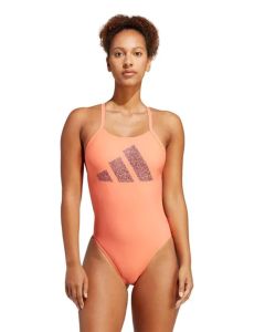 Adidas Women's 3 Bar Logo Print Swimsuit - Peach/Black Adidas Women's 3 Bar Logo Print Swimsuit - Peach/Black
