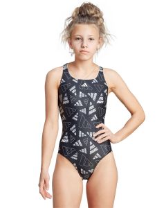Adidas AOP Girls Bars Swimsuit - Black/Grey