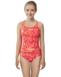Adidas Girl's Three Stripe Swimsuit - Shock Red