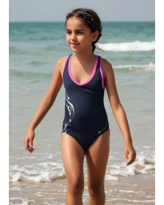 Aqua Sphere Bliss Girls Swimsuit Front - Navy / Grey