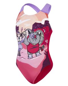 Speedo Learn To Swim Printed Crossback Swimsuit - Pink / Orange - Front view