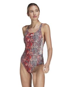Adidas 3-Stripe Graphic Swimsuit - Sand Strata/Red/Coral/White Adidas 3-Stripe Graphic Swimsuit - Sand Strata/Red/Coral/White