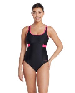 Zoggs Dakota Crossback Swimsuit - Black / Magenta -Front view
