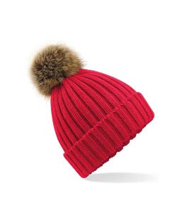 Beechfield Faux Fur Pop Pom Chunky Beanie - Classic Red