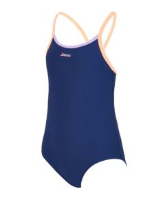 Zoggs Kids Kerrawa Strikeback Swimsuit - Navy/Purple/Coral