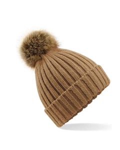 Beechfield Faux Fur Pop Pom Chunky Beanie - Mustard