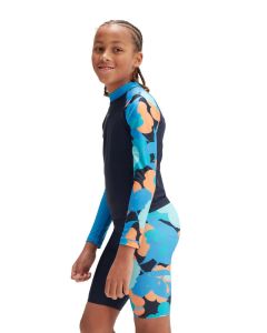  Speedo Boys Printed Long Sleeve Rash Top - True Navy/Baja Blue/ Apricot Jam/Mystic/Marine Blue 