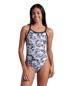 Lady wearing Arena Earth X Criss Cross Back Swimsuit - Black / White Multi - Front view