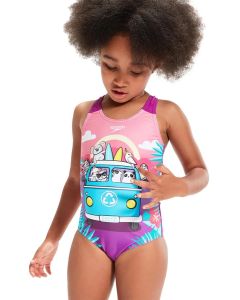 Speedo Junior Girls' Digital Printed Swimsuit - Azure / Yellow / Turquoise / Purple