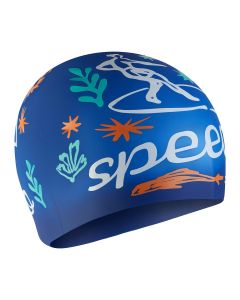 Speedo Junior Printed Silicone Cap - Blue / White Speedo Junior Printed Silicone Cap - Blue / White