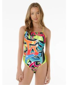 Turbo Girl's Grafitti Flour Swimsuit - Multicoloured
