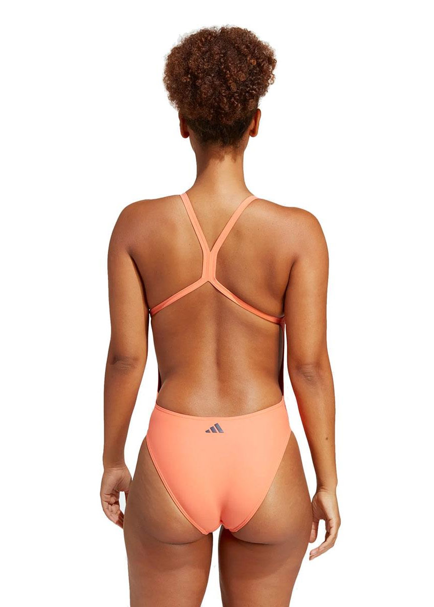Adidas Women's 3 Bar Logo Print Swimsuit - Peach/Black