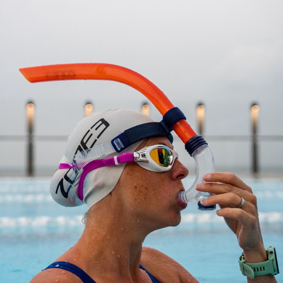 Zone3 Front Facing Swim Drill Snorkel - Orange / Clear