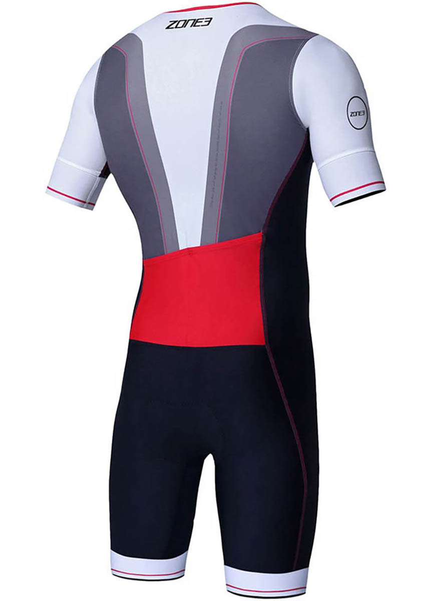 Zone3 Men's Lava Long Distance Full Zip Short Sleeve Tri suit - Black / White / Red