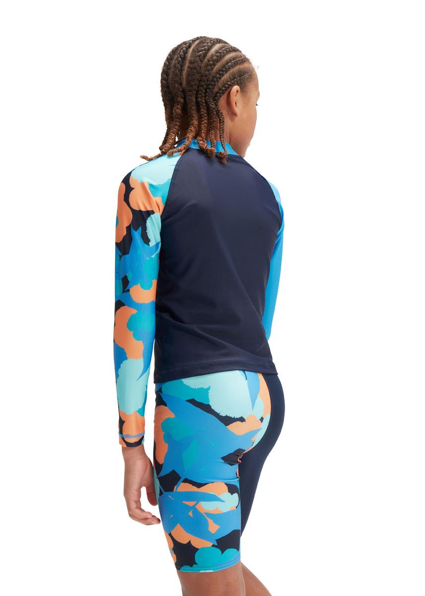  Speedo Boys Printed Long Sleeve Rash Top - True Navy/Baja Blue/ Apricot Jam/Mystic/Marine Blue 