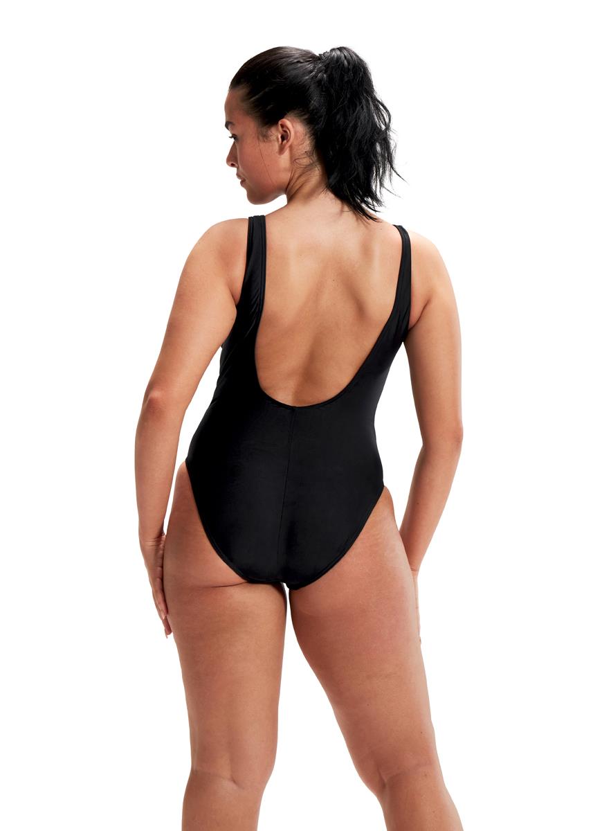 Speedo Logo Deep U-Back Swimsuit - Black / White
