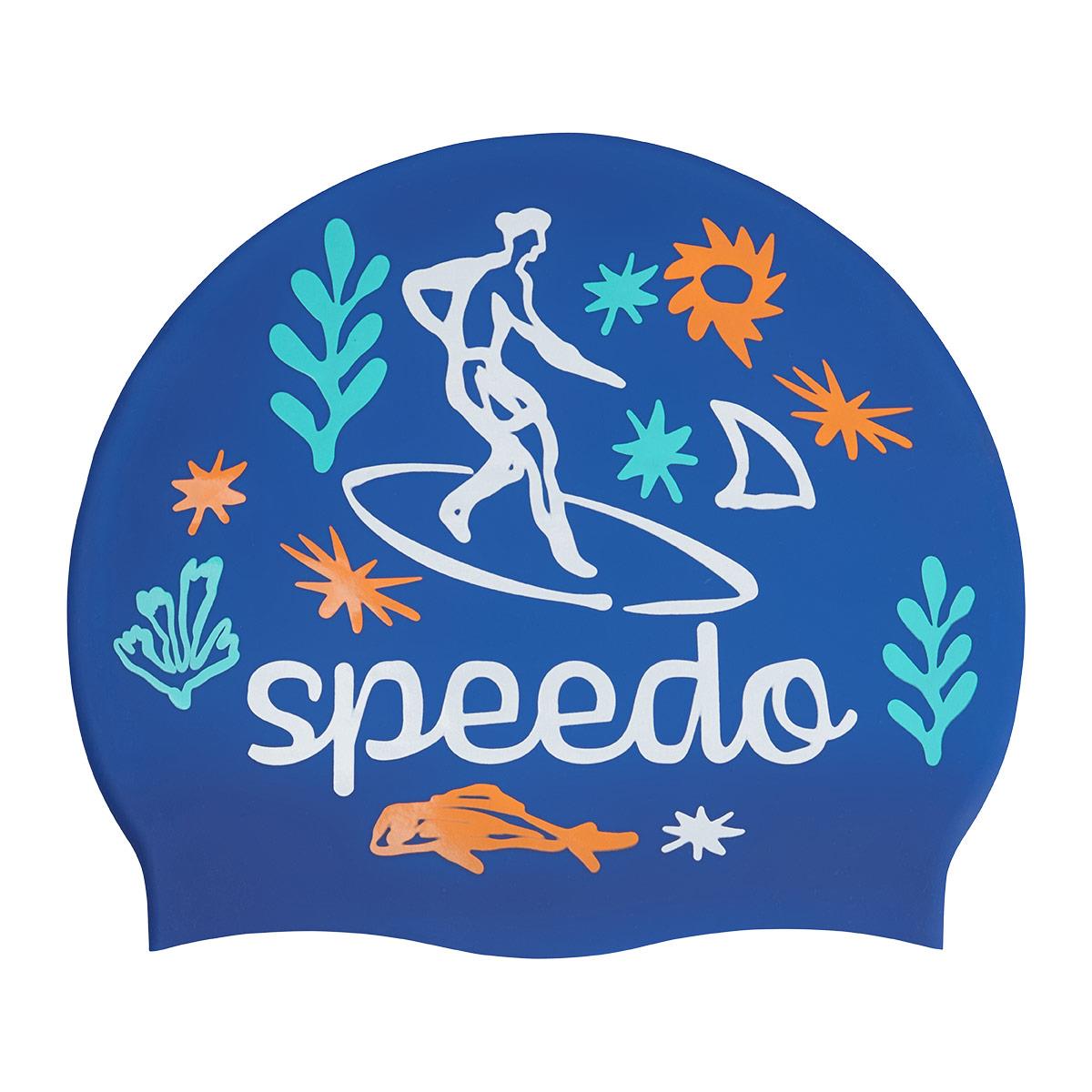 Speedo Junior Printed Silicone Cap - Blue / White