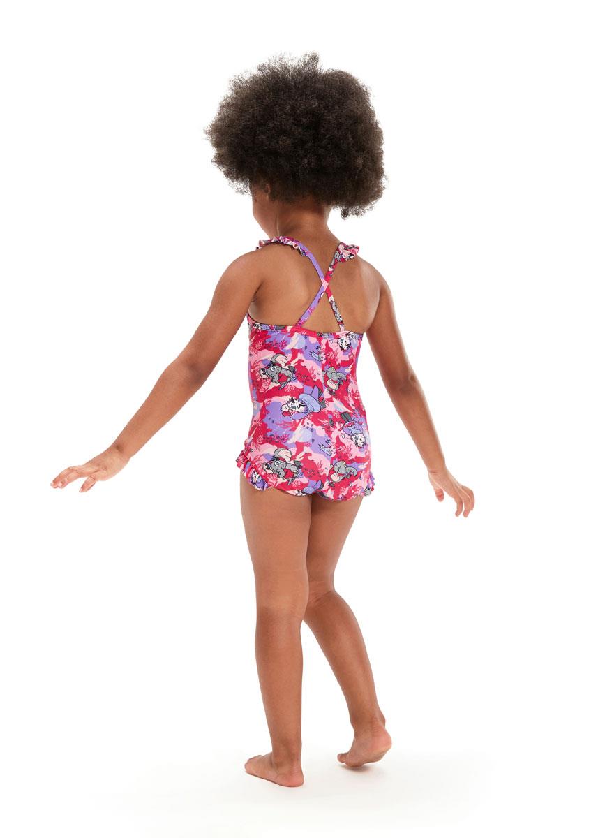 Speedo Girls Learn to Swim Printed Frill Thinstrap Swimsuit - Cherry Pink / Sweet Taro / Hellium