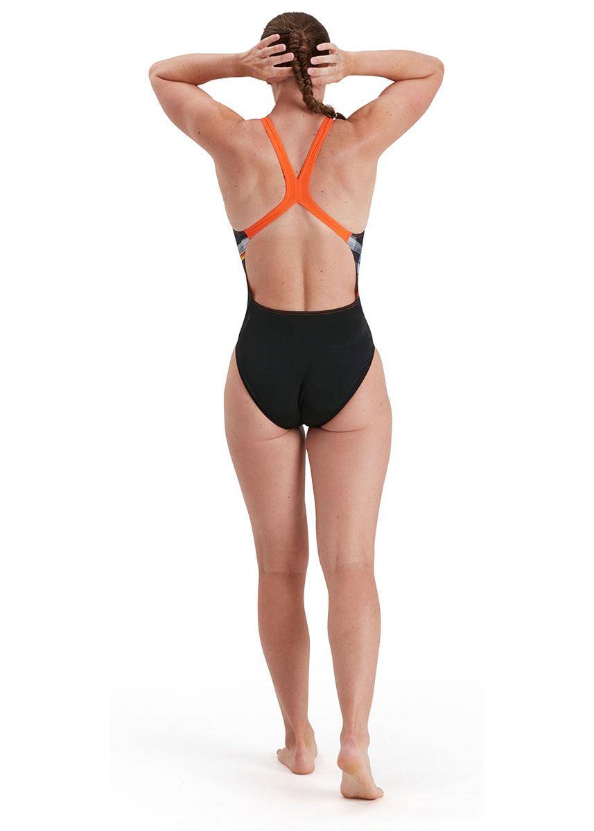  Speedo Placement Digital Powerback Swimsuit - Black/ Salso/ White/ Blue