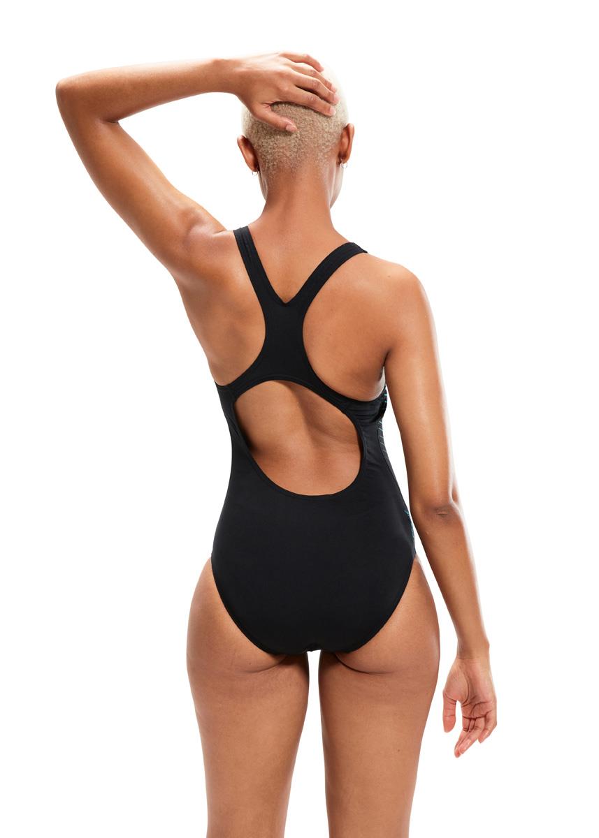 Speedo Womens Digital Printed Medalist Swimsuit - Black/ Chroma Blue/ Aquarium/ Miami Lilac