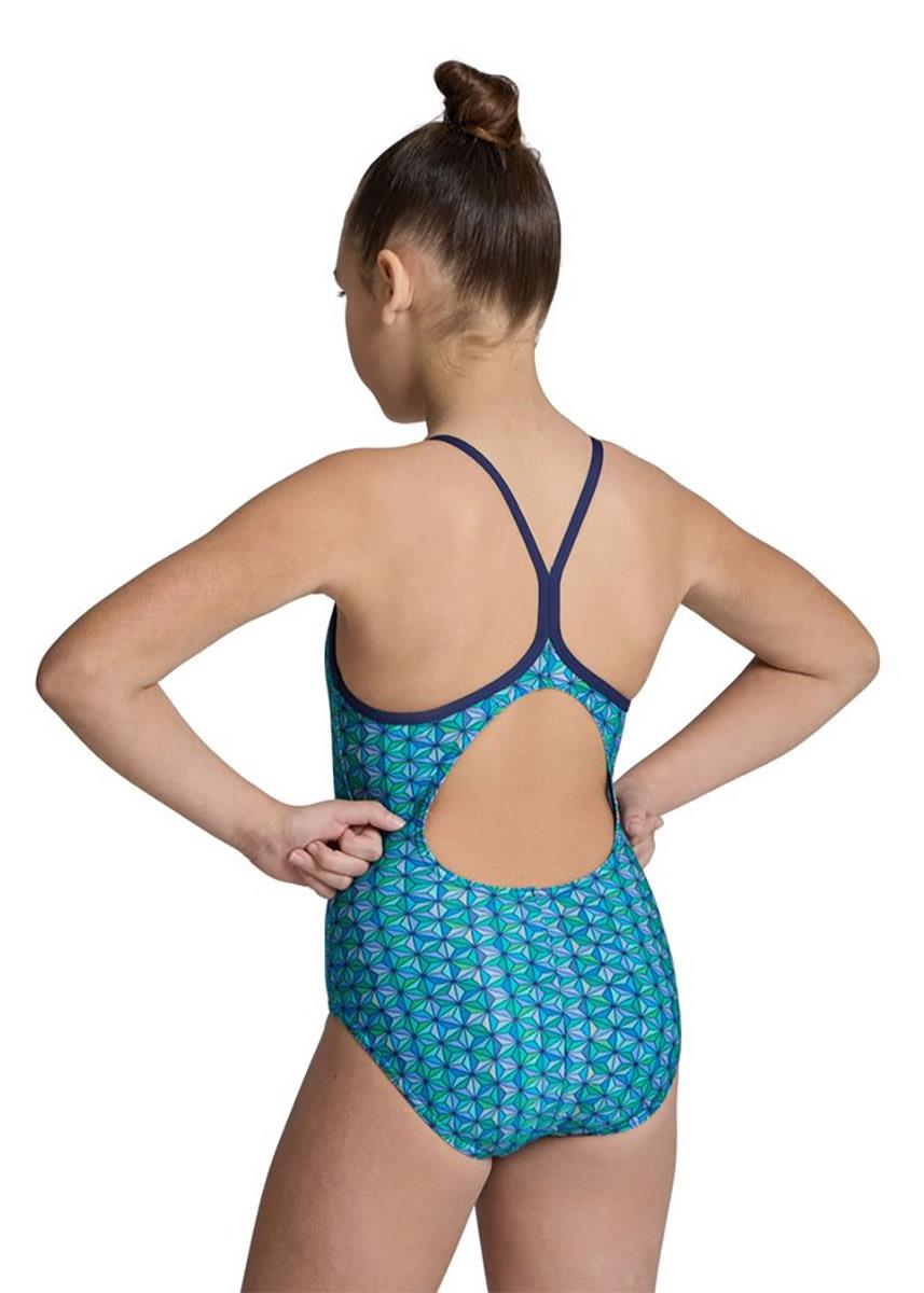 Arena Girl's Starfish Swimsuit Lightdrop Back Swimsuit - Navy/Turquiose - Front view