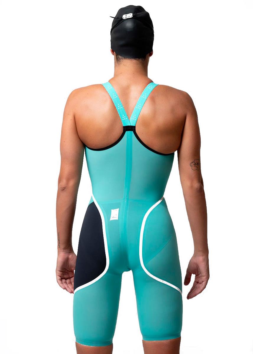 Akron Venom Hero Womens Closedback Kneesuit - Tiffany / Dark Blue -Front view
