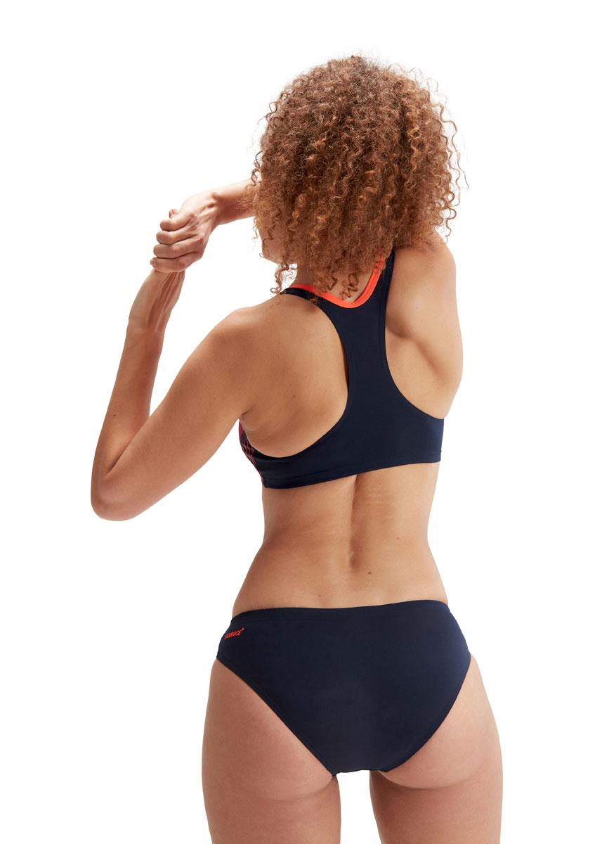 Speedo Placement 2 Piece Swimsuit - True Navy/Electric Pink/Volcanic Orange