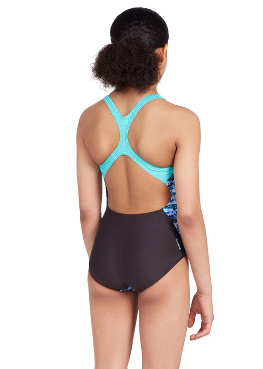 Zoggs Girls Rowleeback Swimsuit - Rock Wave Print