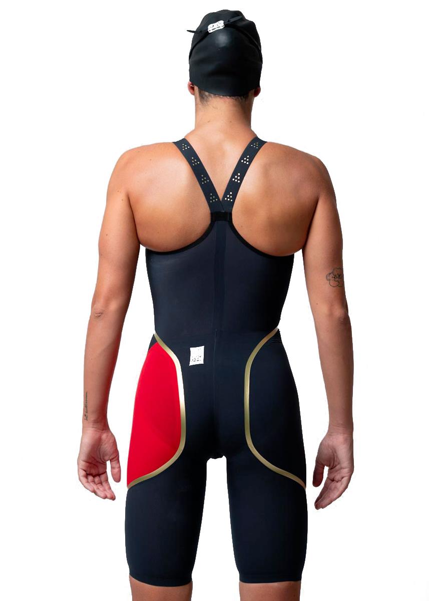 Akron Venom Hero Womens Closedback Kneesuit - Dark Blue / Red -Front view