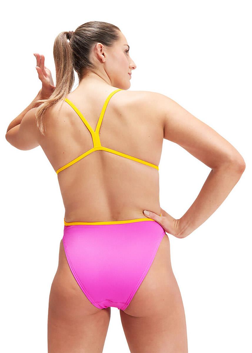 Speedo Solid V-Back Swimsuit - Neon Violet/Mango
