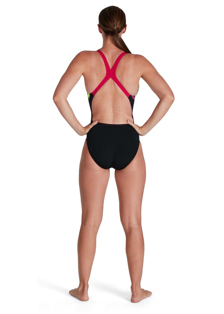 Speedo Placement Digital Powerback Swimsuit - Black/ Magenta/ Blue/ Yellow